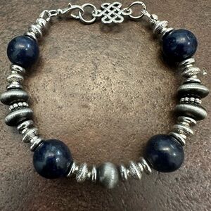 Elegant Silver and Blue Lapis Lazuli Beaded Bracelet